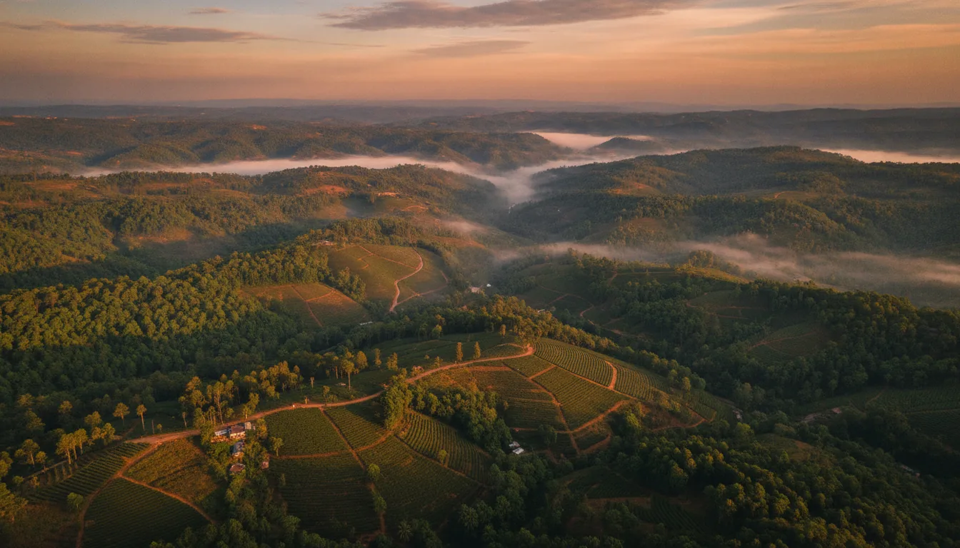Misty Sakleshpur hills at sunrise